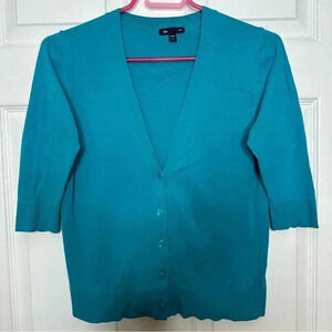 GAP Factory Cardigan 3/4 Length Sleeves Blue Size Small